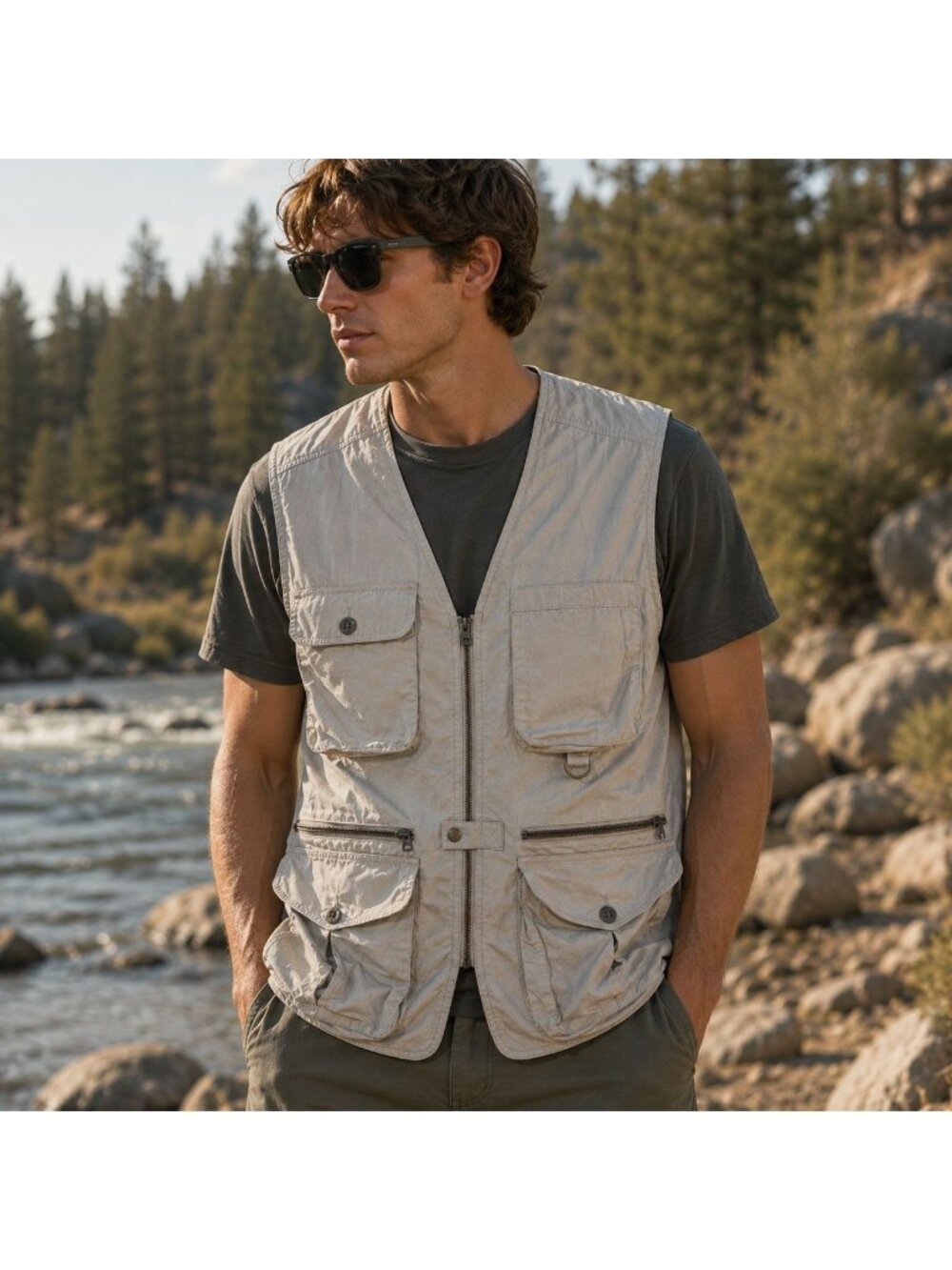 Eddie Bauer Utility Fishing Vest Men’s Large Beige Gorpcore Safari Outdoor